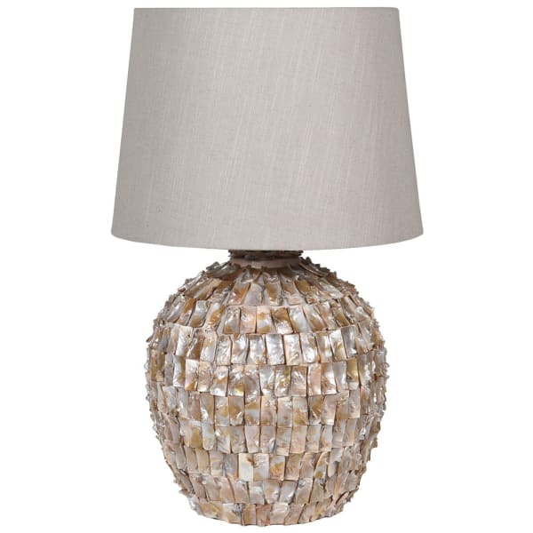 Radiant Opal Round Lamp with Linen Shade