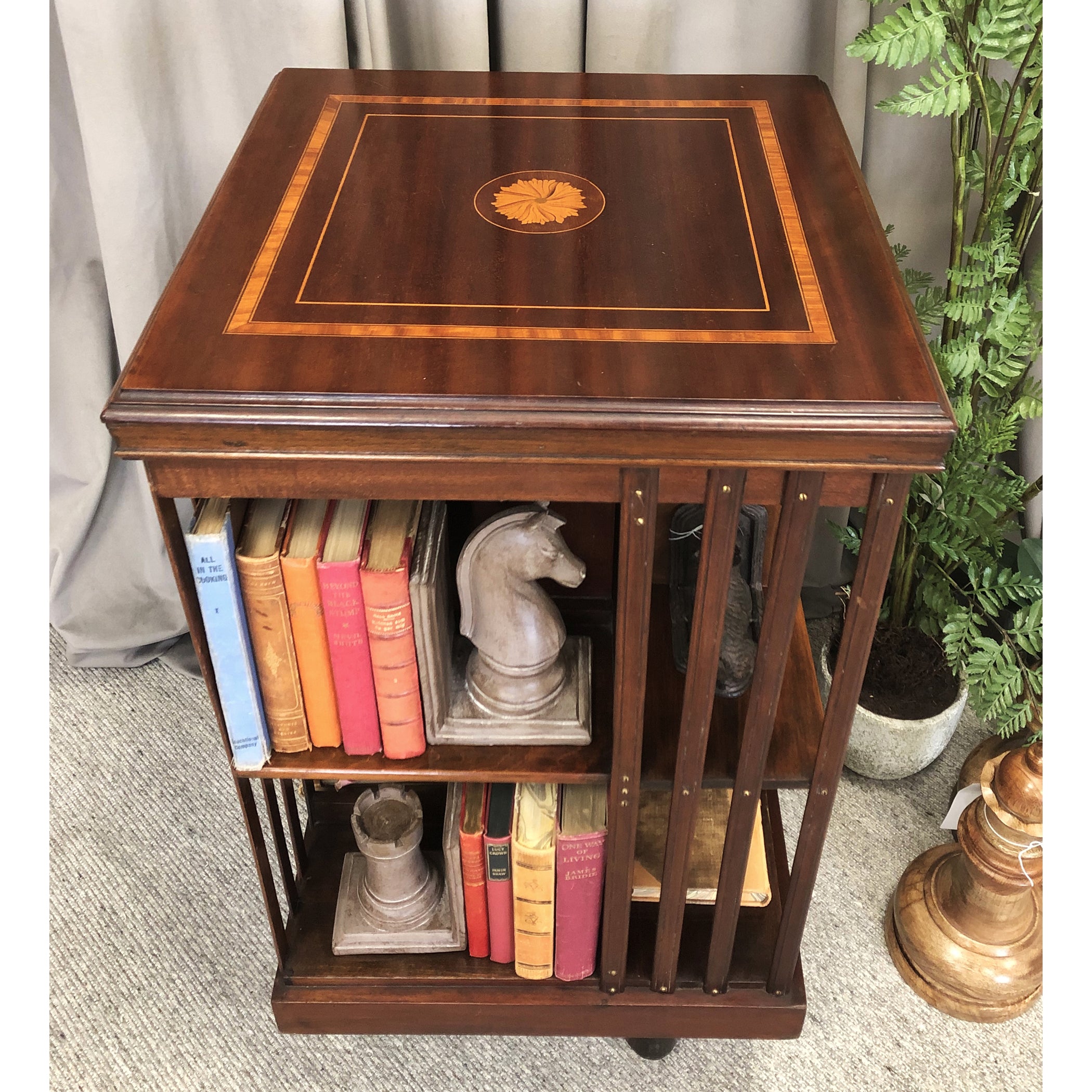 Edwardian Mahogany with Satinwood inlaid Revolving Bookstand