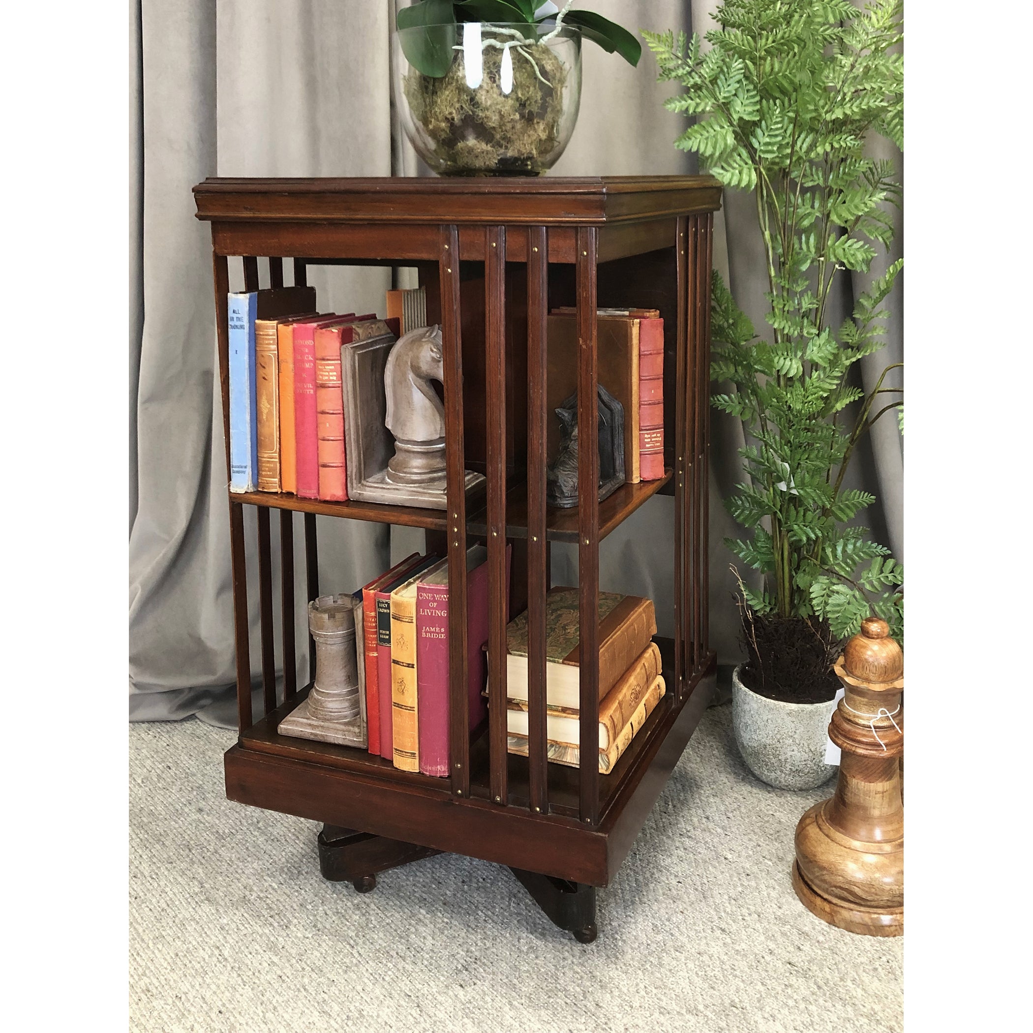 Edwardian Mahogany with Satinwood inlaid Revolving Bookstand