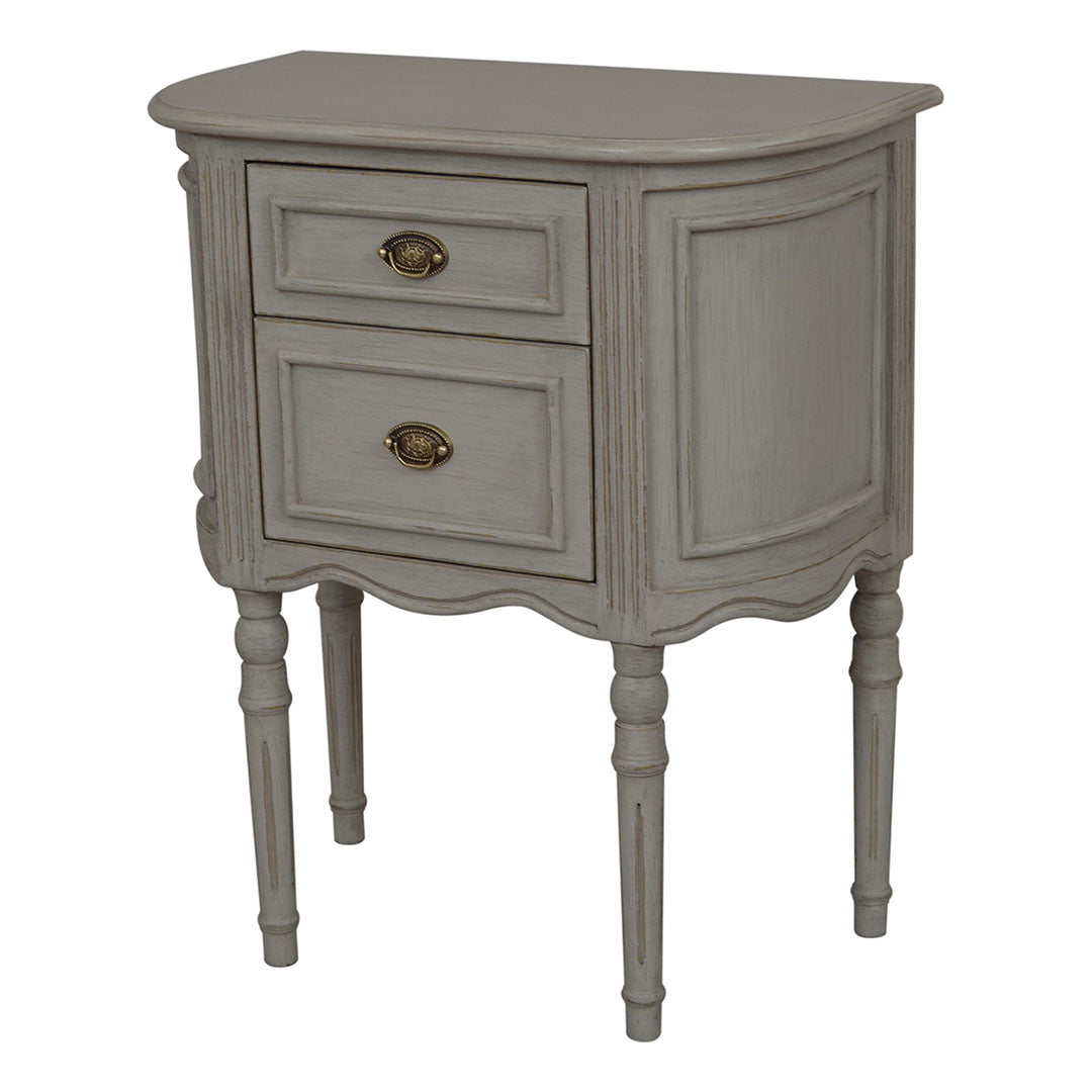Heidi 2 Drawer Bedside – Grey with Gold Distress