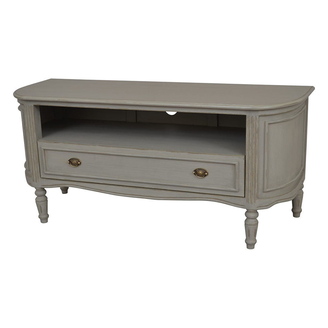 Heidi TV Unit – Grey with Gold Distress