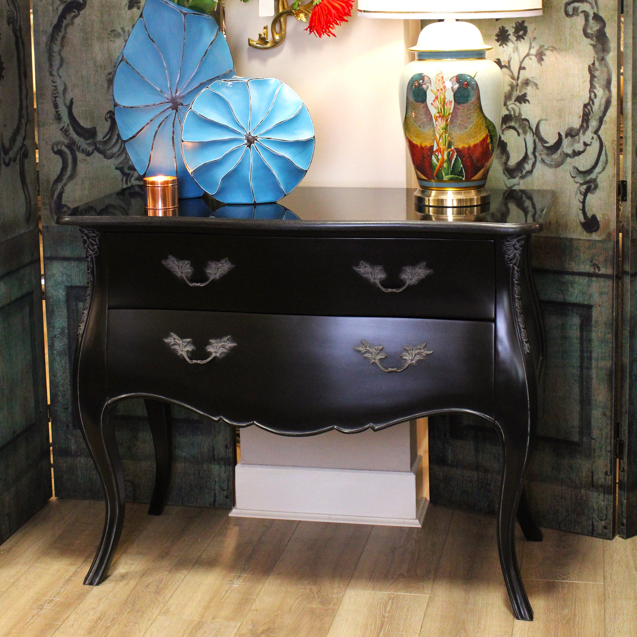 Ebony Elegance 2 Drawer Chest with Marble Top