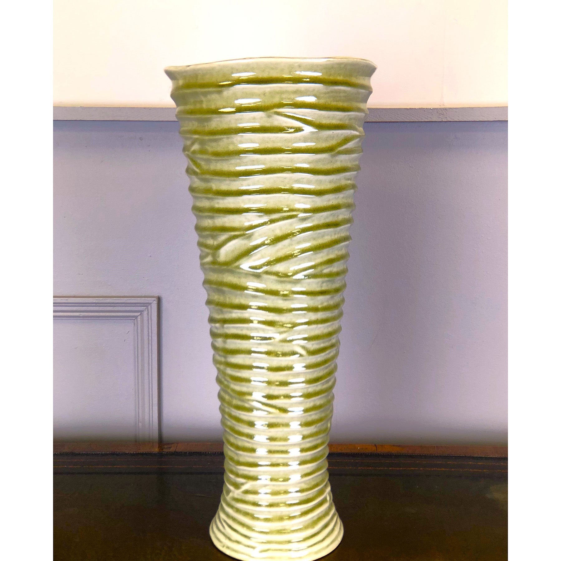 Tranquil Leaves Large Rippled Cylinder Vase
