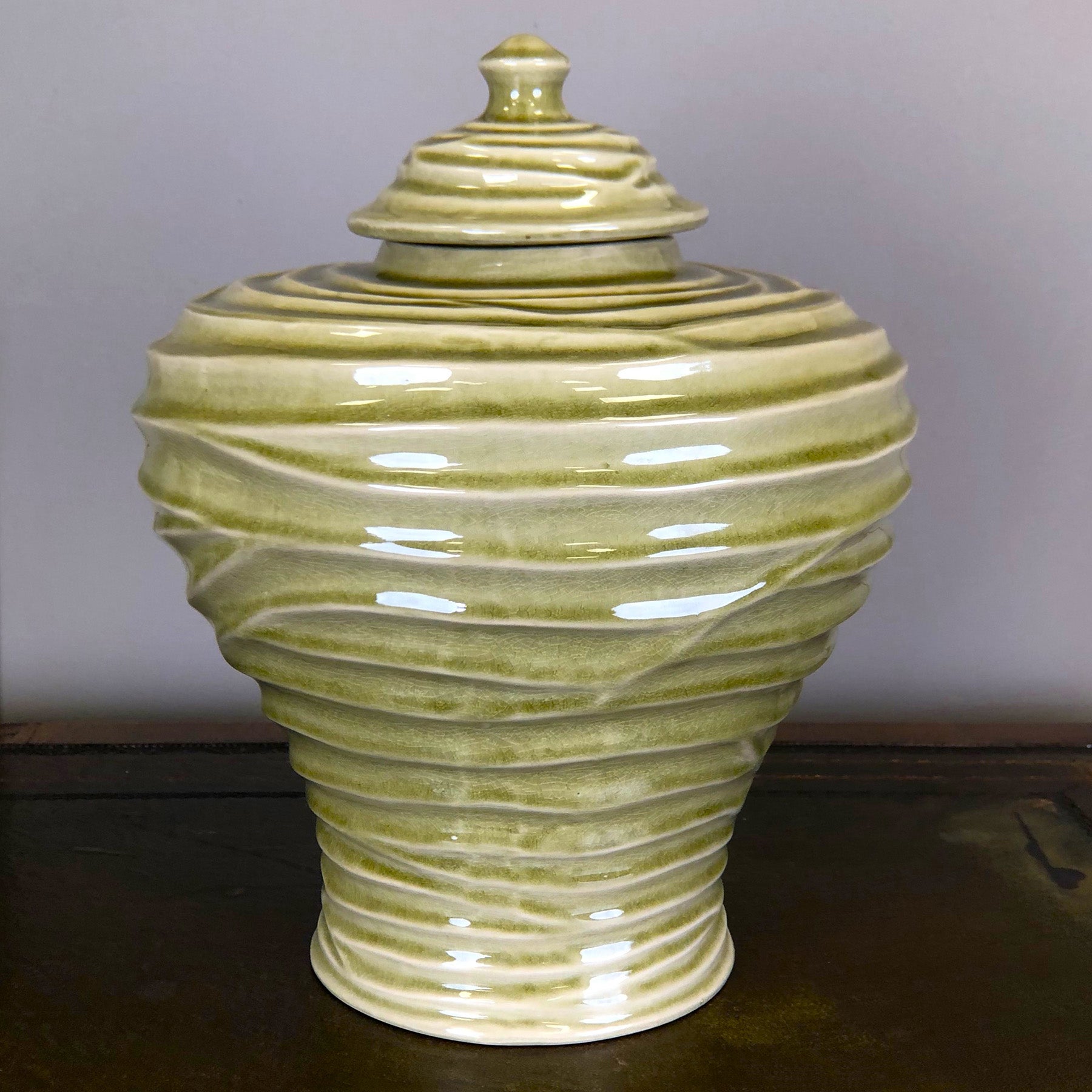 Tranquil Leaves Small Rippled Vase with Lid
