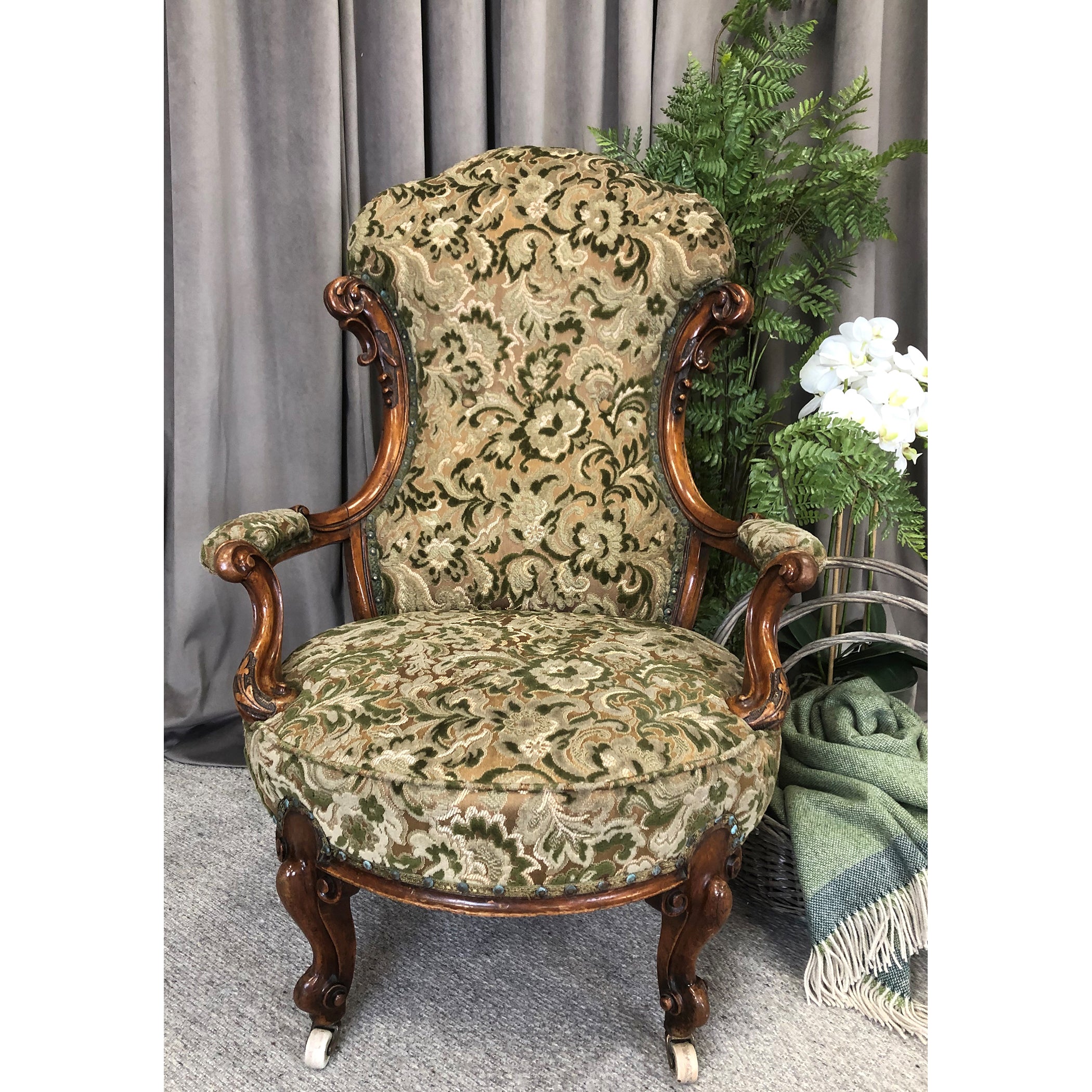 Victorian Walnut & Upholstered Armchair