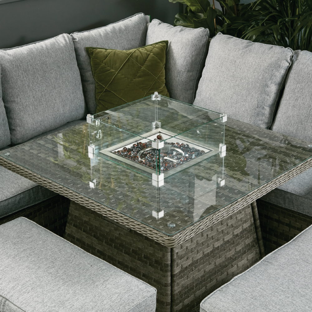 Boston Casual Dining Set with Square Table Firepit Dark Grey