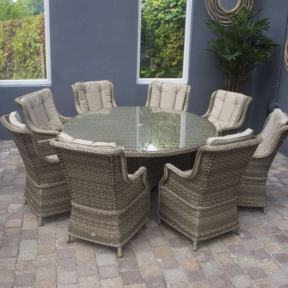 Hampton - 8 Seat Set with 165cm Round Table (Sand Colour Cushions)