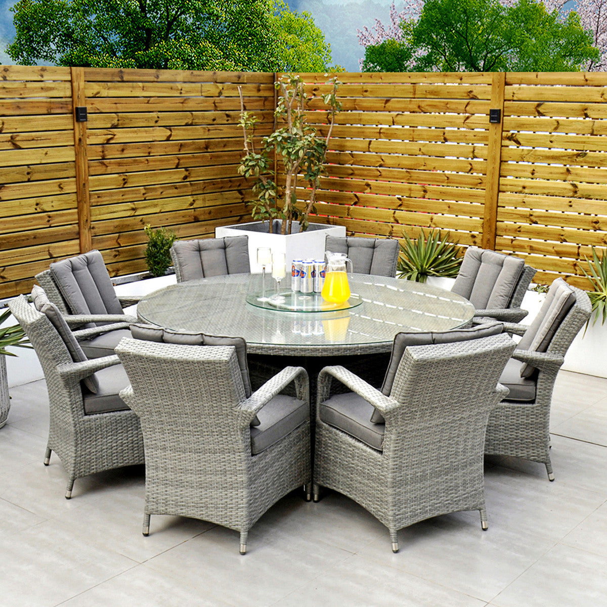 Havana - 8 Seat Set with 170cm Round Table (Light Grey)
